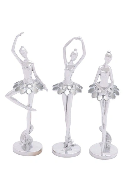 Vivian Lune Home Set Of 3 Dancer Polystone Sculptures In Silver