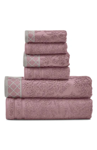 Modern Threads Embellished Border Damask Jacquard Towel 6-piece Set In Plum