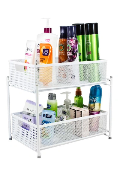 Sorbus White 2 Tier Mesh Sliding Drawer Organizer Basket