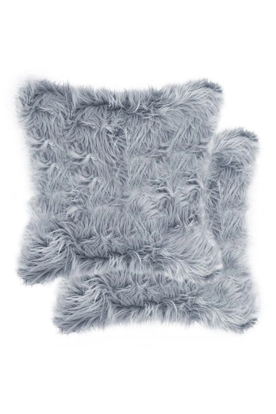 Luxe Belton Faux Fur Pillow In Grey