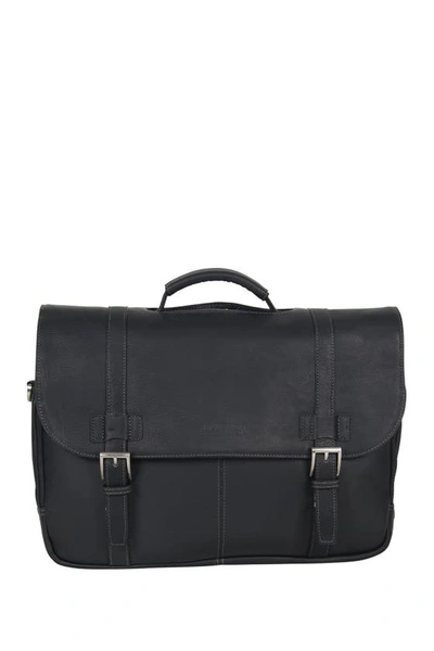 Reaction Kenneth Cole Double Gusset Flapover Colombian Leather Laptop Bag In Black