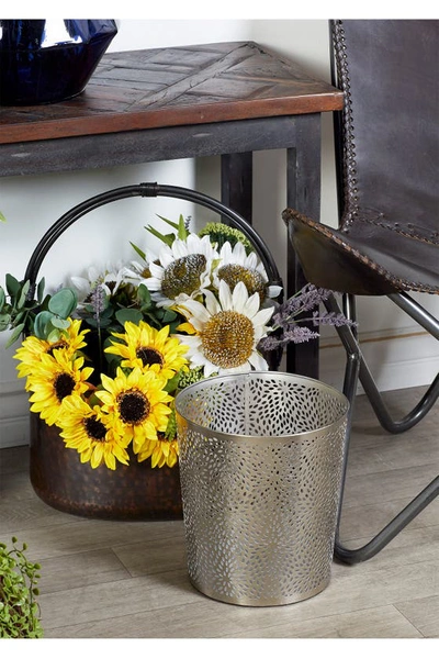 Cosmo By Cosmopolitan Silvertone Metal Glam Small Waste Bin With Laser Carved Floral Design