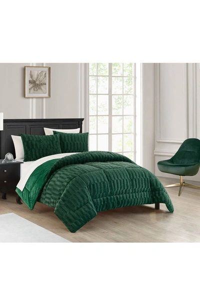 Chic Pales Faux Rabbit Fur Comforter Set In Green