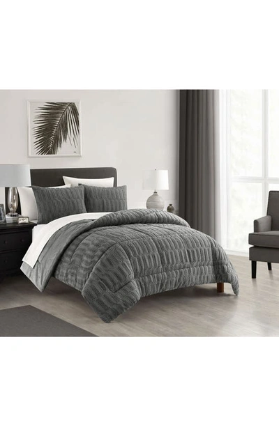 Chic Pales Faux Rabbit Fur Comforter Set In Grey