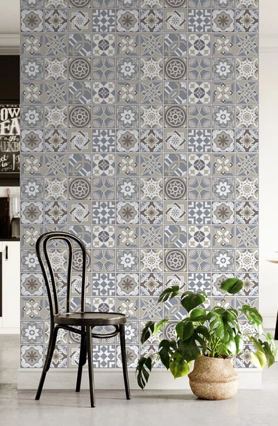 Walplus Limestone 72-piece Tile Sticker Set In White/ Blue