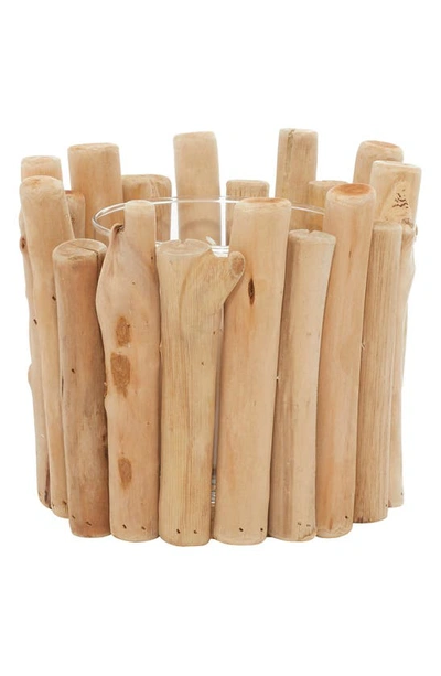 Ginger Birch Studio Brown Wood Pillar Candle Holder With Driftwood Style
