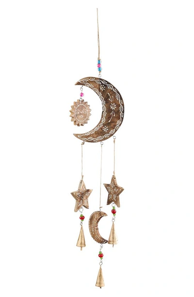 Ginger Birch Studio Gold Wooden Moon Wind Chime