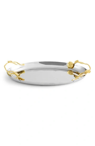 Michael Aram Botanical Leaf Small Oval Tray In Gold Tone- Silver