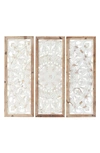 GINGER BIRCH STUDIO WHITE WOOD INTRICATELY CARVED FLORAL WALL DECOR WITH MANDALA DESIGN
