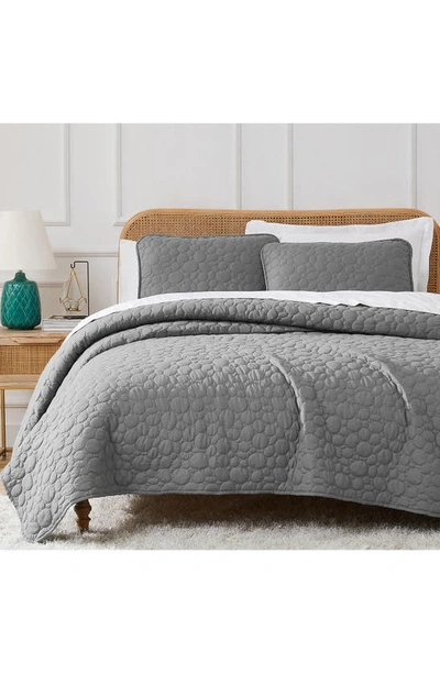 Southshore Fine Linens Pebble Embroidered Microfiber Oversize Quilt Set In Grey