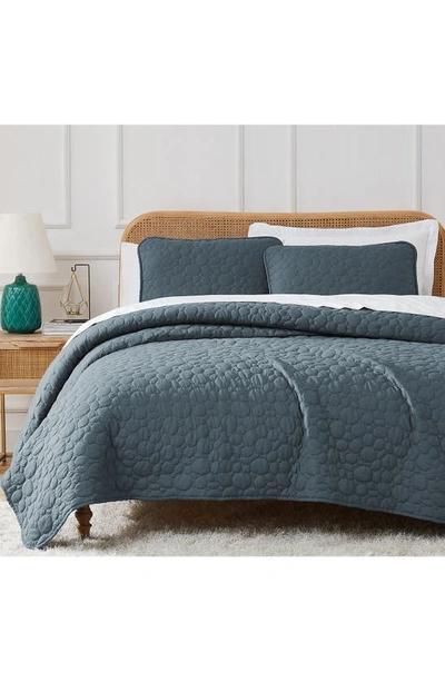 Southshore Fine Linens Pebble Embroidered Microfiber Oversize Quilt Set In Blue Mirage