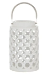 Ginger Birch Studio White Ceramic Circles Pillar Candle Lantern With Cut Out Design In White