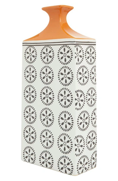 Ginger Birch Studio White Ceramic Floral Vase With Orange Top