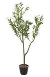 Ginger Birch Studio Green Faux Foliage Olive Artificial Tree With Black Melamine Pot In Green