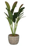 GINGER BIRCH STUDIO GREEN FAUX FOLIAGE CROTONS ARTIFICIAL PLANT WITH GEOMETRIC PATTERNED POT
