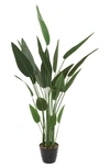 GINGER BIRCH STUDIO GREEN FAUX FOLIAGE BIRD OF PARADISE ARTIFICIAL PLANT WITH BLACK FLUTED POT