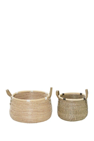 Ginger Birch Studio Natural Woven Round Seagrass Baskets With Handles In Brown