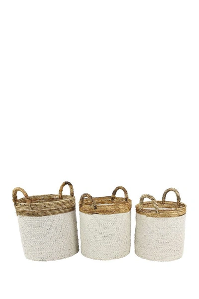 Ginger Birch Studio White Seagrass Handmade Two-tone Storage Basket With Handles