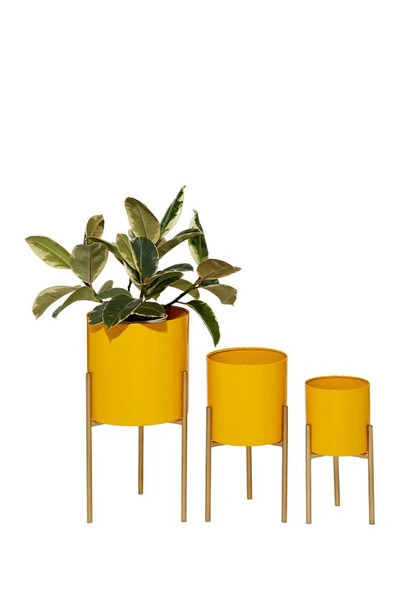 Ginger Birch Studio Yellow Metal Contemporary Planter With Removable Stand