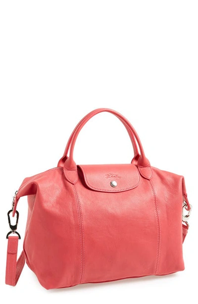 Longchamp 'le Pliage Cuir' Leather Handbag In Pink