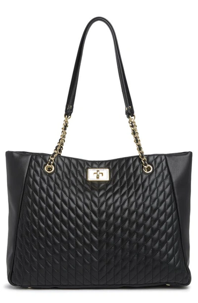 Karl Lagerfeld Agyness Quilted Leather Tote Bag In Black/ Gold