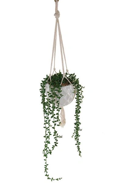 Flora Bunda String Of Pearls Artificial Macramé Hanging Planter In White