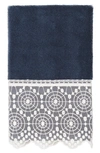 Linum Home Textiles 100% Turkish Cotton Arian Cream Lace Embellished Hand Towel In Medium Blue