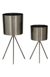 COSMO BY COSMOPOLITAN DARK GRAY METAL SMALL PLANTER WITH REMOVABLE STAND