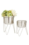 COSMO BY COSMOPOLITAN SILVERTONE METAL MODERN PLANTER WITH REMOVABLE STAND