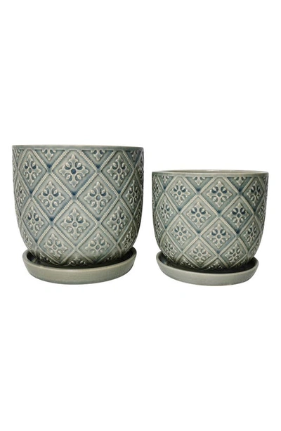 Drew Rose Designs Diamond Pattern Ceramic Saucer Planter In Gray