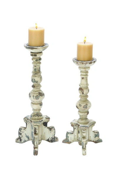 Sonoma Sage Home White Wood Tall Candle Holder With Distressed Accents