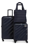 GEOFFREY BEENE 3-PIECE PUFFER BAG & SPINNER LUGGAGE SET