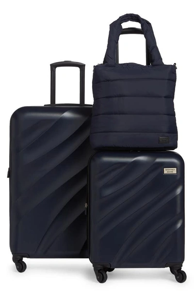 Geoffrey Beene 3-piece Puffer Bag & Spinner Luggage Set In Navy