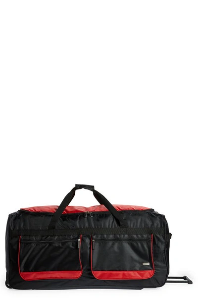Geoffrey Beene Jumbo 36" Duffle Bag In Black W/ Red