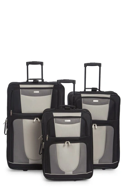 Geoffrey Beene Carnegie 3-piece Wheeled Luggage Set In Black W/ Grey