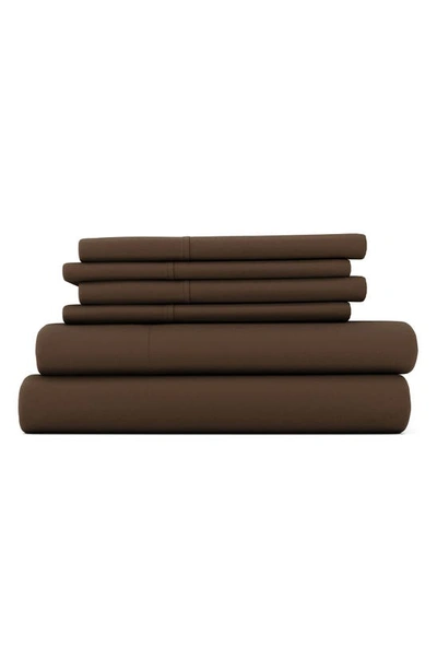 Homespun Premium Ultra Soft 6 Piece Microfiber Solid Sheet Set In Chocolate