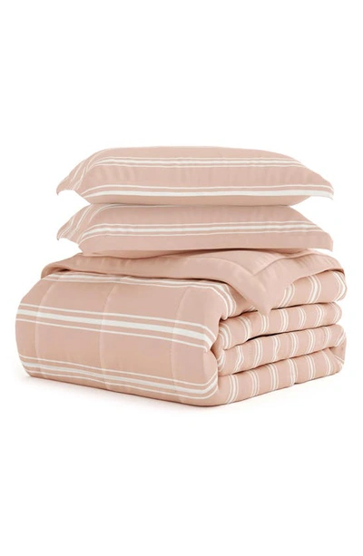 Homespun Premium Ultra Soft Soft Stripe Reversible Down-alternative Comforter In Rose