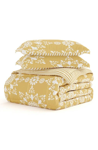 Homespun Premium Ultra Soft Daisy Medallion Reversible Down-alternative Comforter Set In Yellow