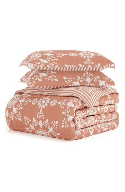 Homespun Premium Ultra Soft Daisy Medallion Reversible Down-alternative Comforter Set In Clay