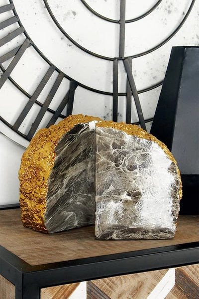 Cosmo By Cosmopolitan Gray Polystone Geode Bookend With Goldtone Detail In Grey