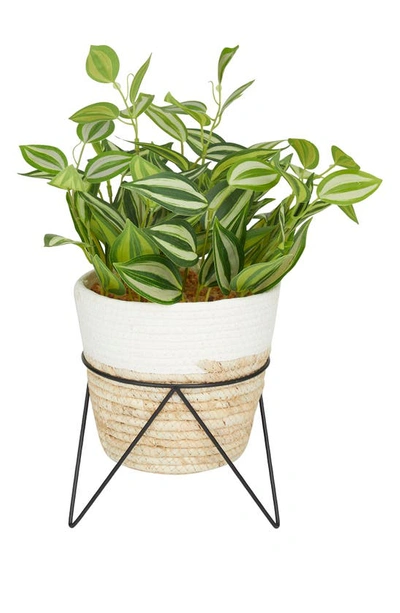 Ginger Birch Studio Green Faux Foliage Sanchezia Artificial Plant With Rattan Pot & Black Stand