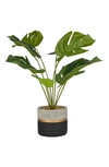 GINGER BIRCH STUDIO GREEN FAUX FOLIAGE MONSTERA ARTIFICIAL PLANT WITH COLORBLOCK POT