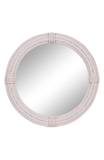 Willow Row White Wood Coastal Wall Mirror With Wrapped Rope Accents