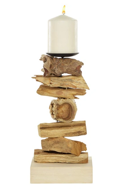 Ginger Birch Studio Repurposed Root Stacked Candle Holder In Brown