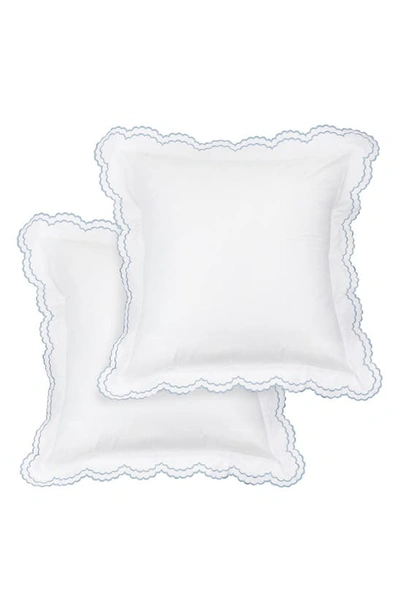 Melange Embroidered Percale Crisp Cotton Double Scallopier Duvet Set In Blue