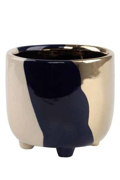 Flora Bunda 4.8in 3-tone Footed Ceramic Planter In Navy