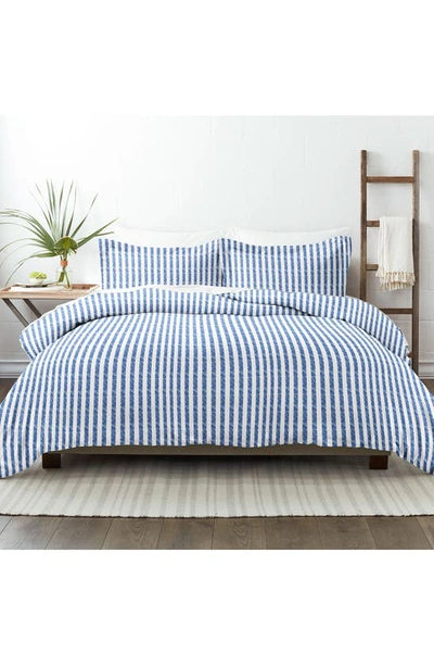 Homespun Premium Ultra Soft 3-piece Puffed Rugged Stripes Duvet Cover Set In Navy