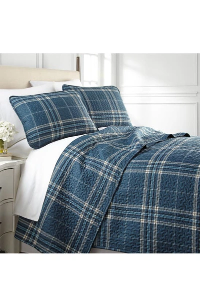 Southshore Fine Linens Plaid Collection- Luxury Premium Oversized Quilt Set In Blue