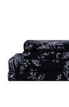 Southshore Fine Linens Winter Brush Sheet Set In Black W/ White Flowers
