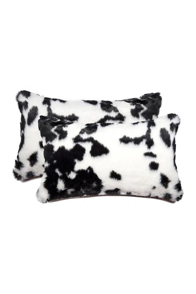 Luxe Belton Faux Fur Pillow In Black White